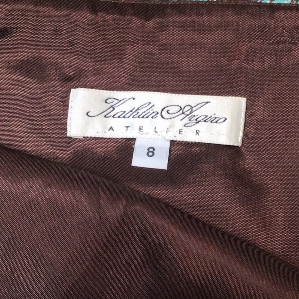 Kathlin Argiro Atelier Turquoise Abstract Embroidered Lined A-Line Skirt Sz 8 - Picture 2 of 11